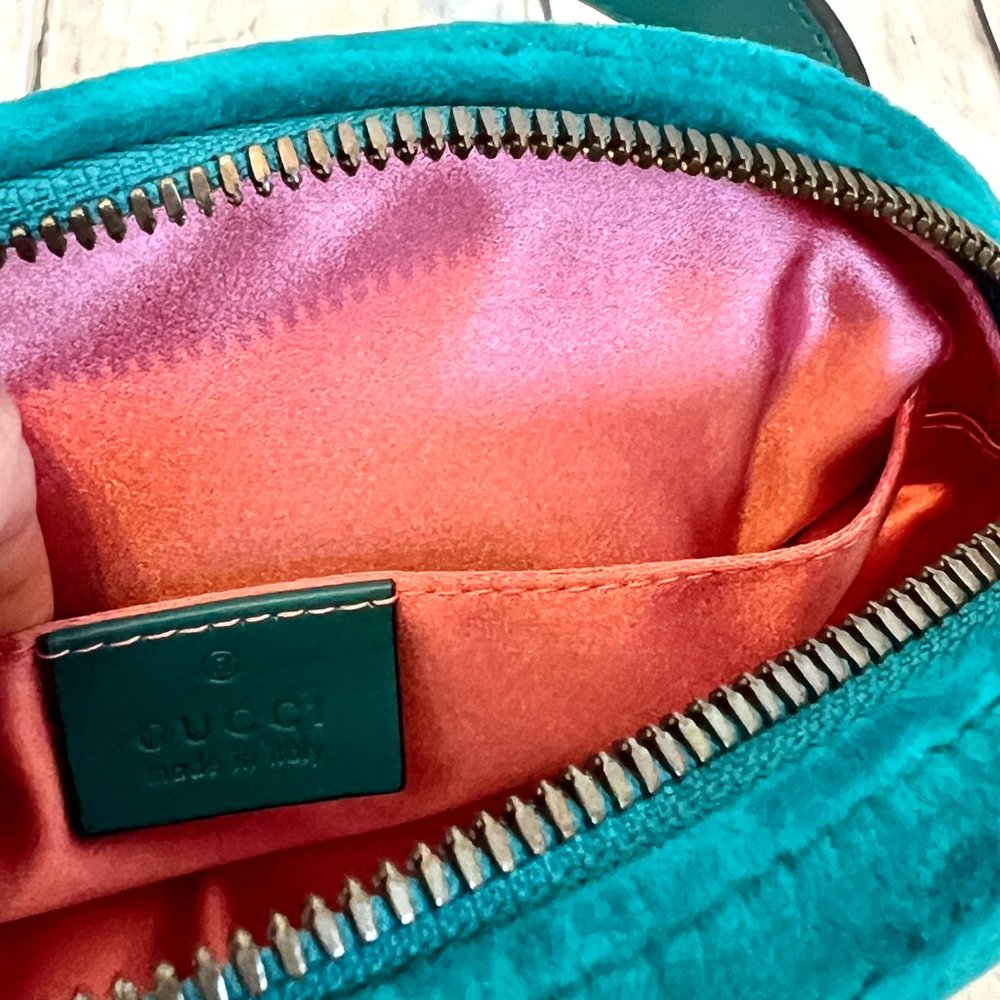 Gucci GG Marmont Authentic Monogram Floral Embroidered Teal Chevron Belt Bag NEW - Picture 5 of 15